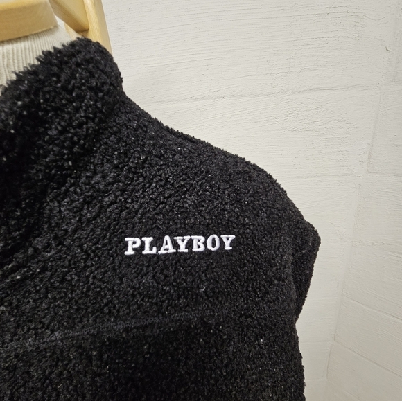 Playboy Double Header Embroidered Sherpa Jacket in Black Size Large - Picture 9 of 13